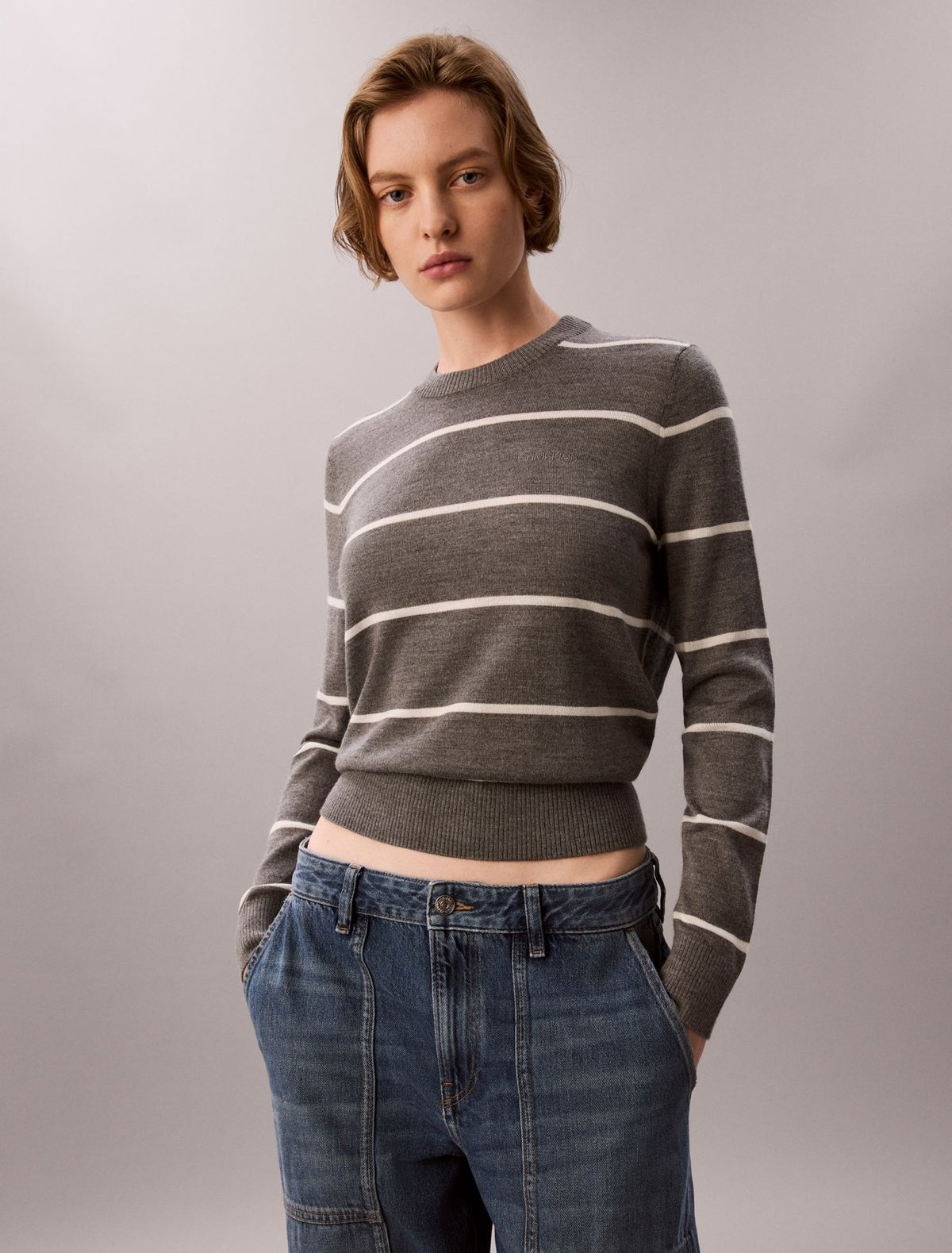 Extra Fine Merino Blend Striped Sweater - Calvin Klein Women