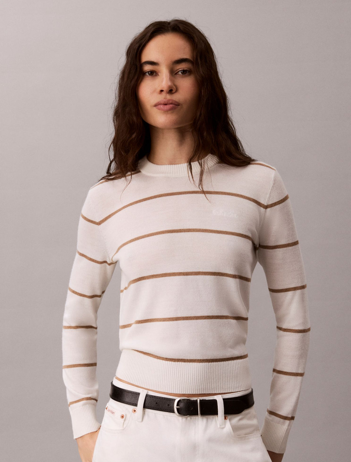 Extra Fine Merino Blend Striped Sweater - Calvin Klein Women