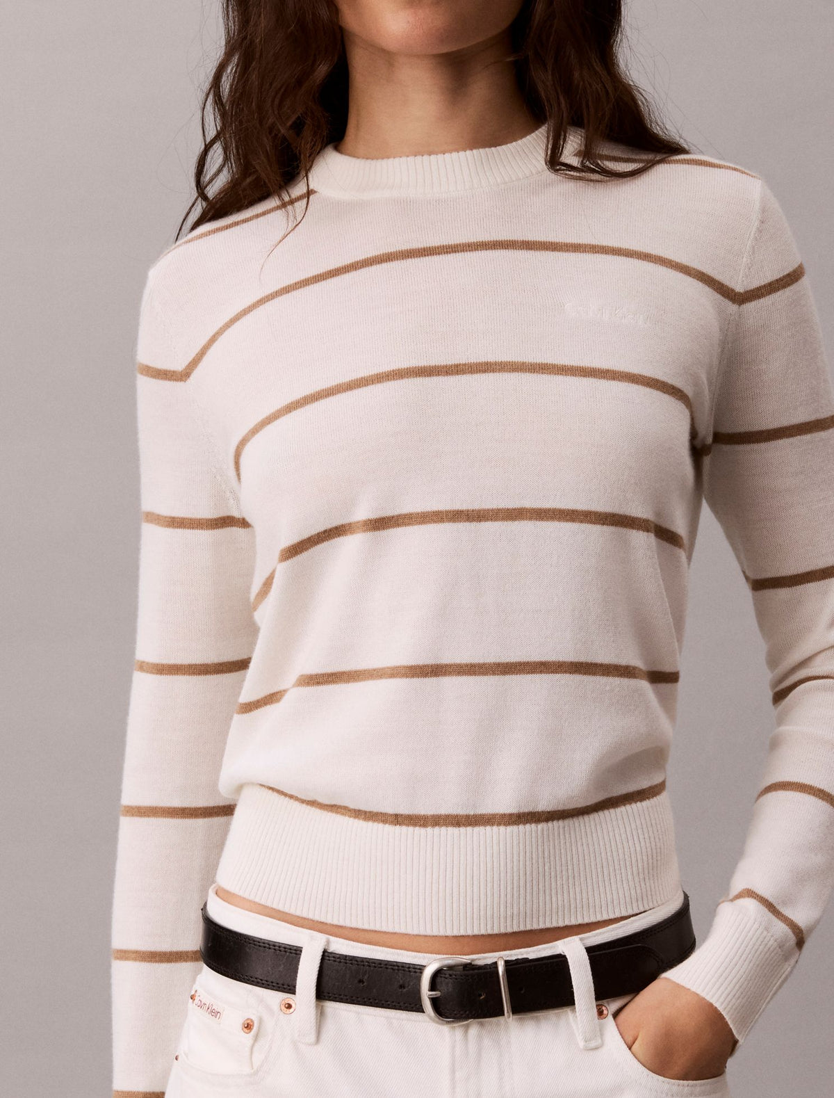 Extra Fine Merino Blend Striped Sweater - Calvin Klein Women
