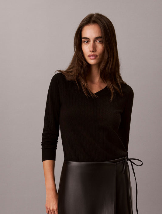 Pointelle Knit Long Sleeve Top - Calvin Klein Women