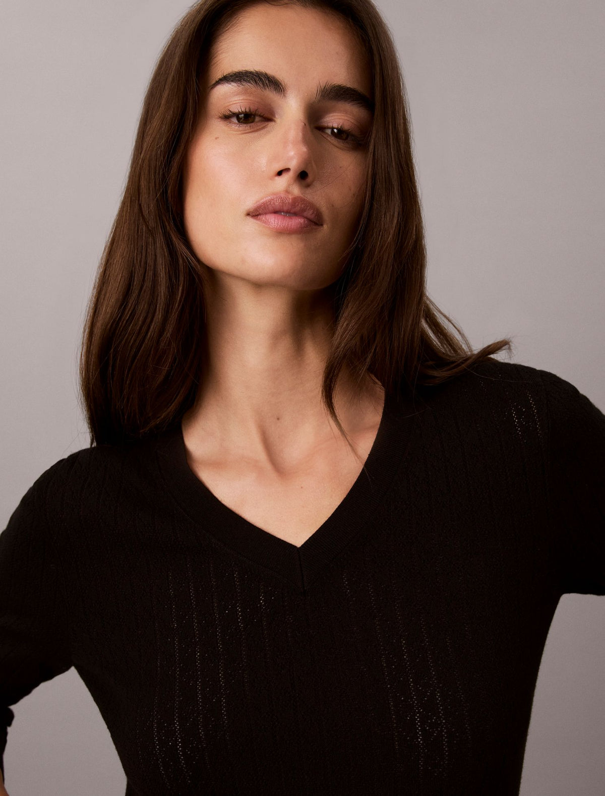 Pointelle Knit Long Sleeve Top - Calvin Klein Women