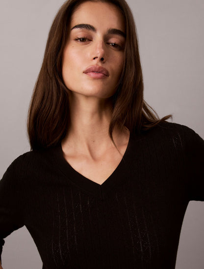Pointelle Knit Long Sleeve Top - Calvin Klein Women