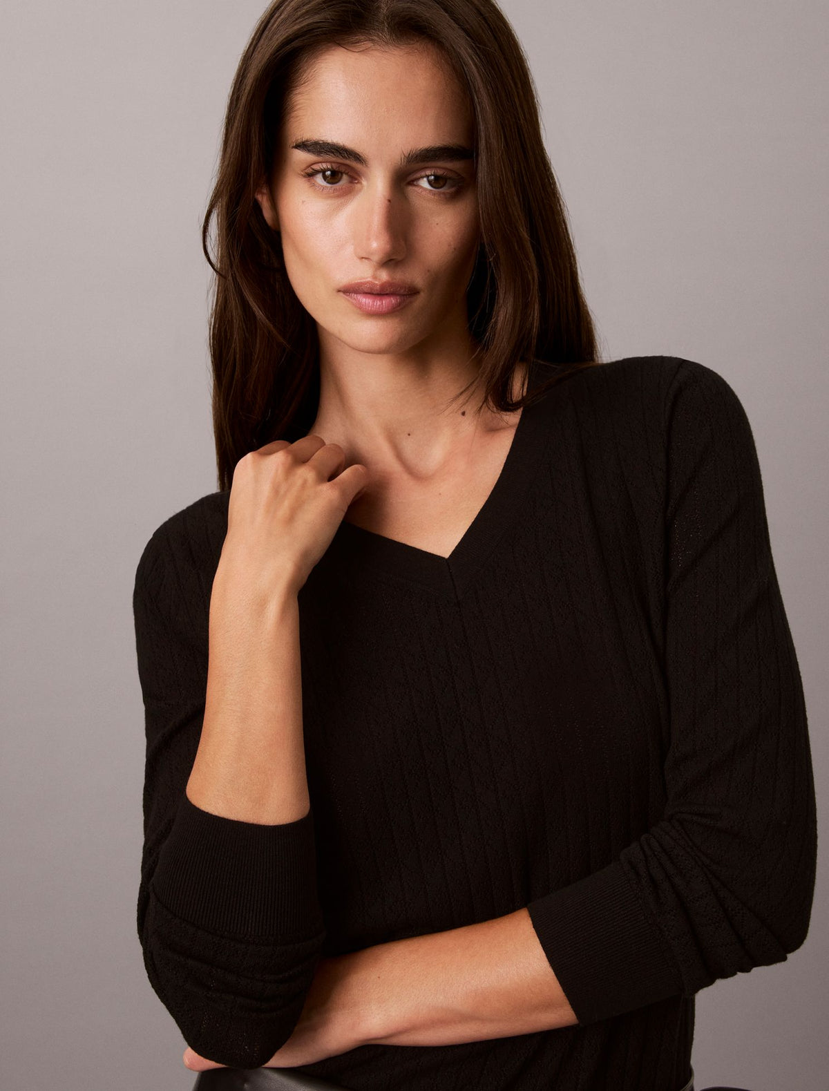Pointelle Knit Long Sleeve Top - Calvin Klein Women