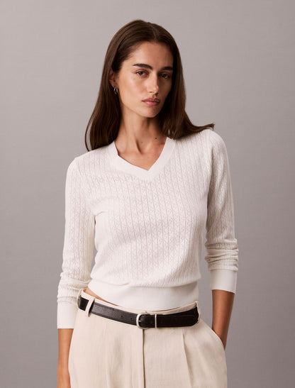 Pointelle Knit Long Sleeve Top - Calvin Klein Women