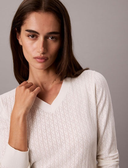 Pointelle Knit Long Sleeve Top - Calvin Klein Women