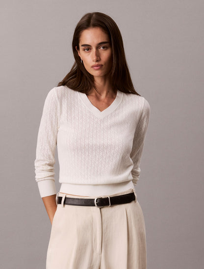 Pointelle Knit Long Sleeve Top - Calvin Klein Women