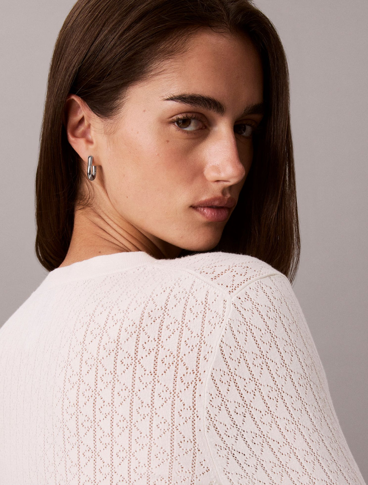 Pointelle Knit Long Sleeve Top - Calvin Klein Women