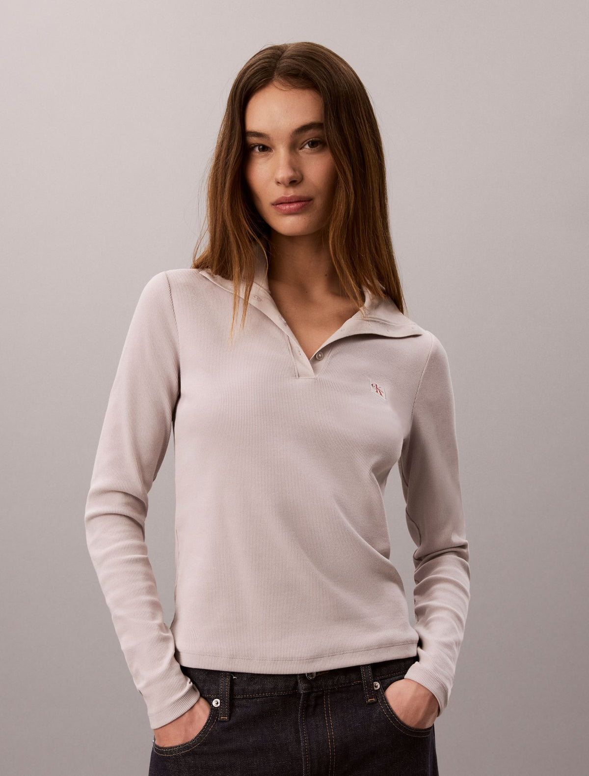 Woven Monologo Henley Turtleneck Sweater - Calvin Klein Women