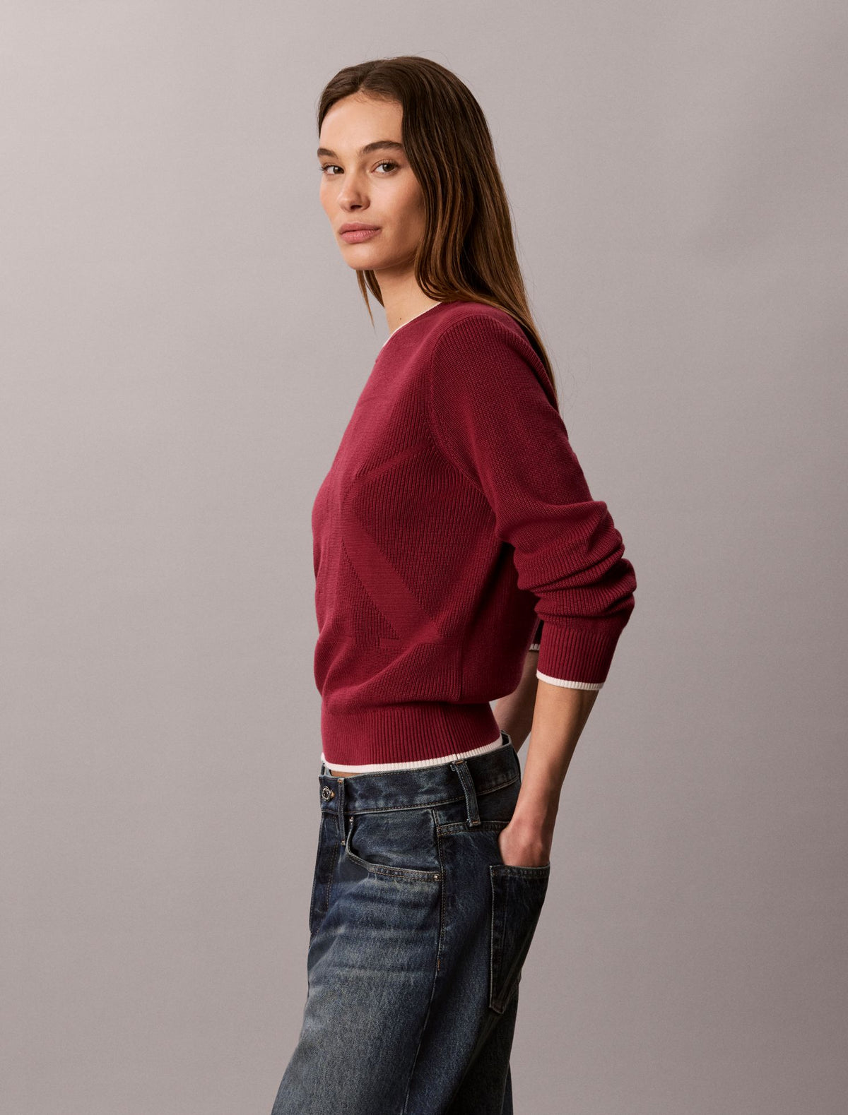Smooth Cotton Monogram Tipping Sweater - Calvin Klein Women