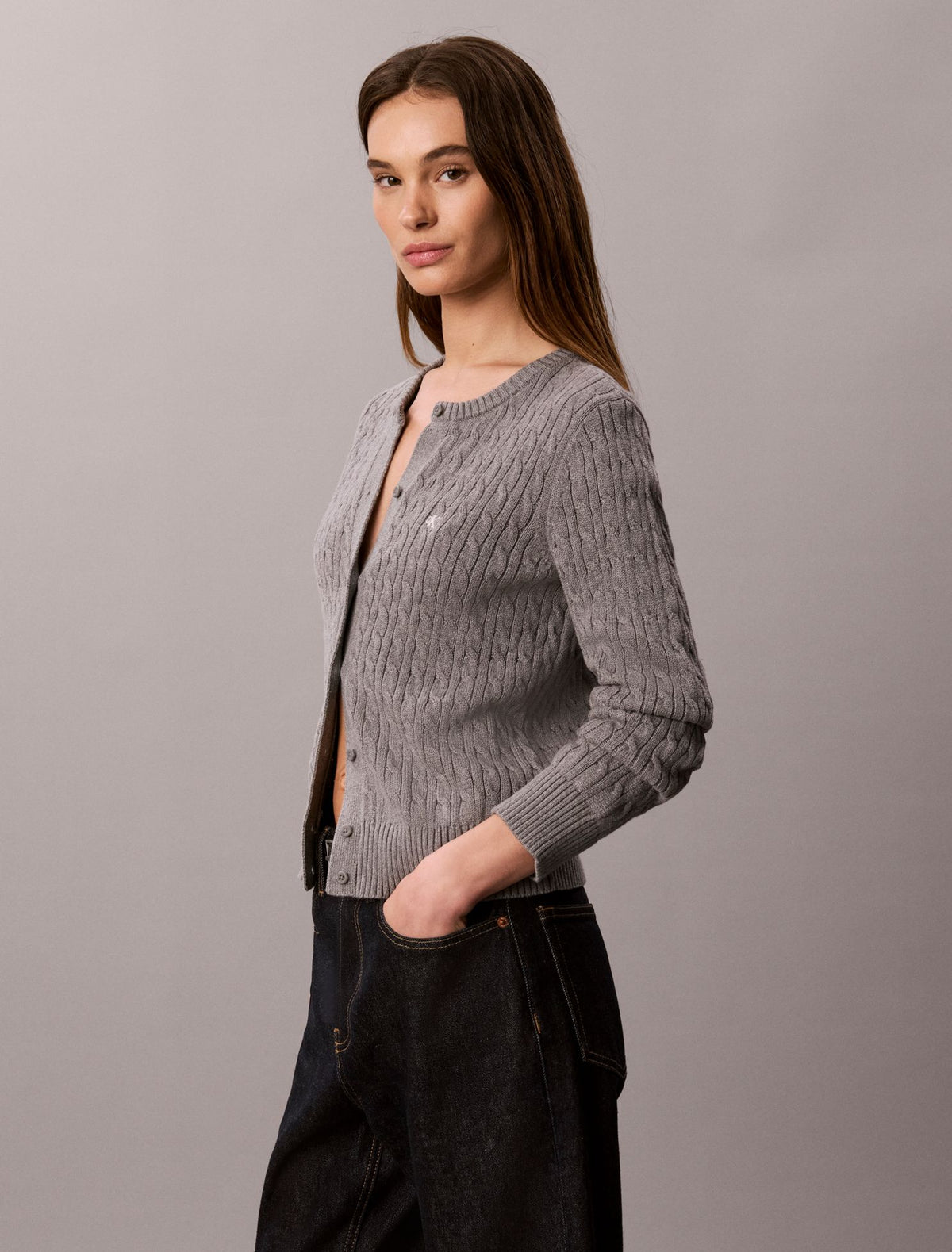 Cable Knit Cardigan Sweater - Calvin Klein Women