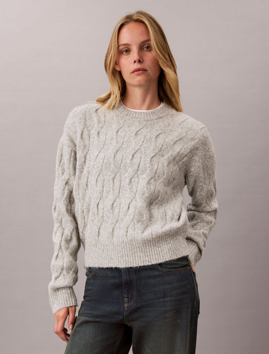 Wool Blend Cable Knit Sweater - Calvin Klein Women