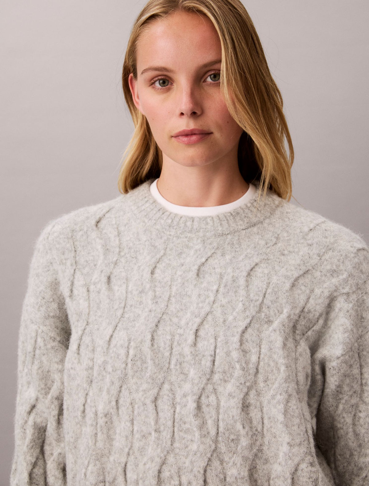 Wool Blend Cable Knit Sweater - Calvin Klein Women