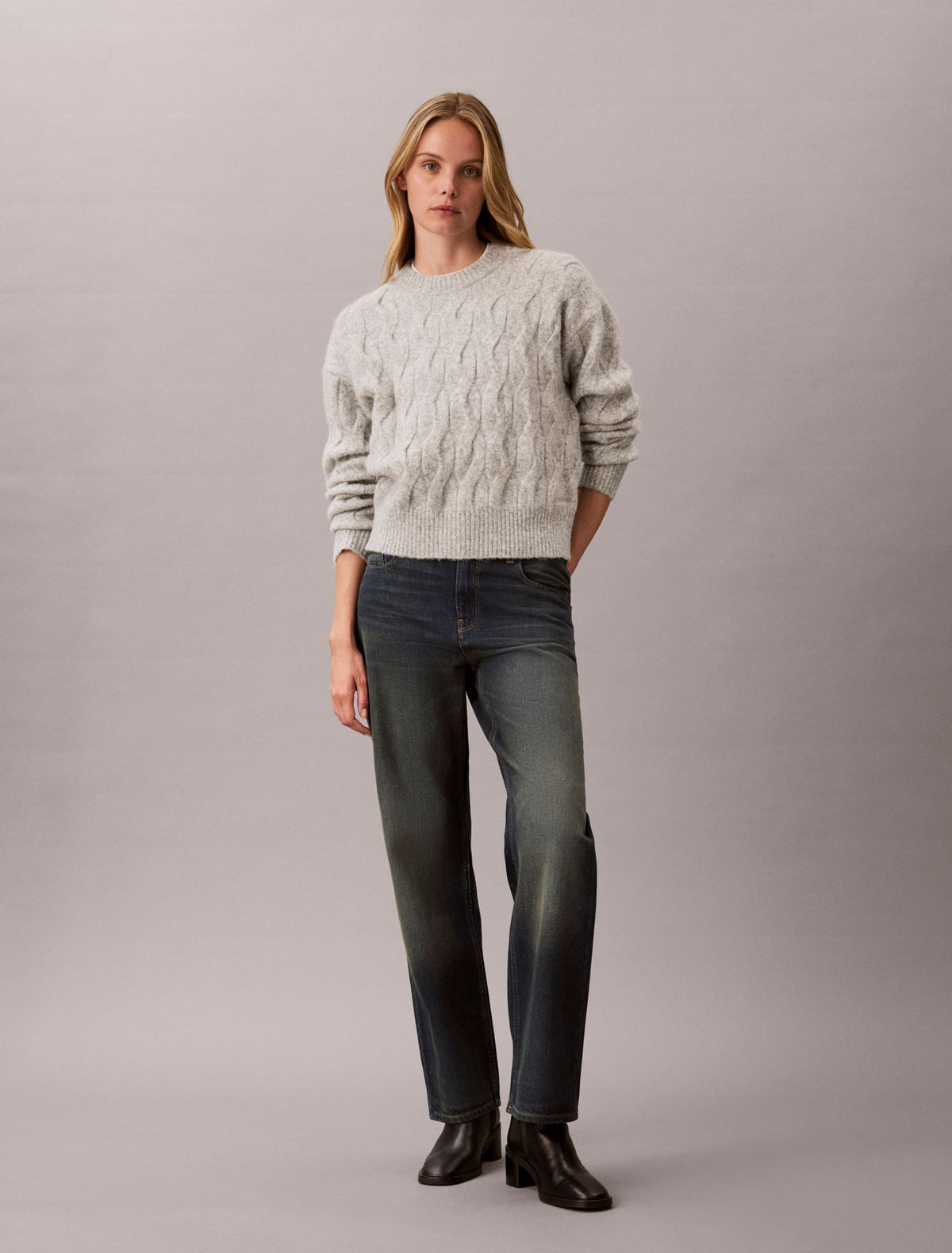 Wool Blend Cable Knit Sweater - Calvin Klein Women