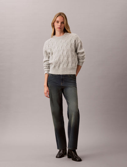 Wool Blend Cable Knit Sweater - Calvin Klein Women