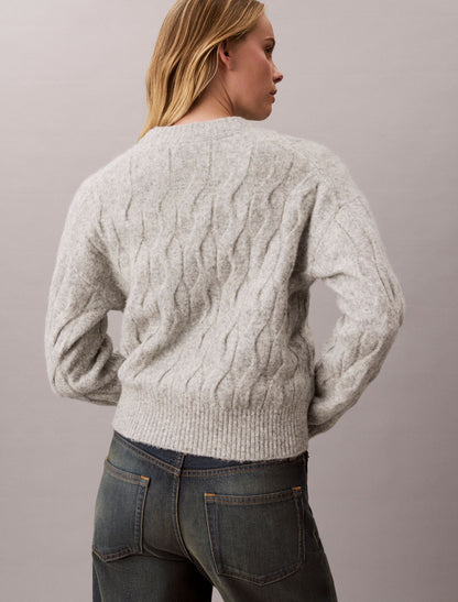 Wool Blend Cable Knit Sweater - Calvin Klein Women