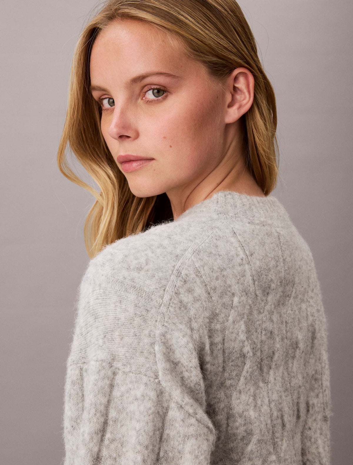 Wool Blend Cable Knit Sweater - Calvin Klein Women