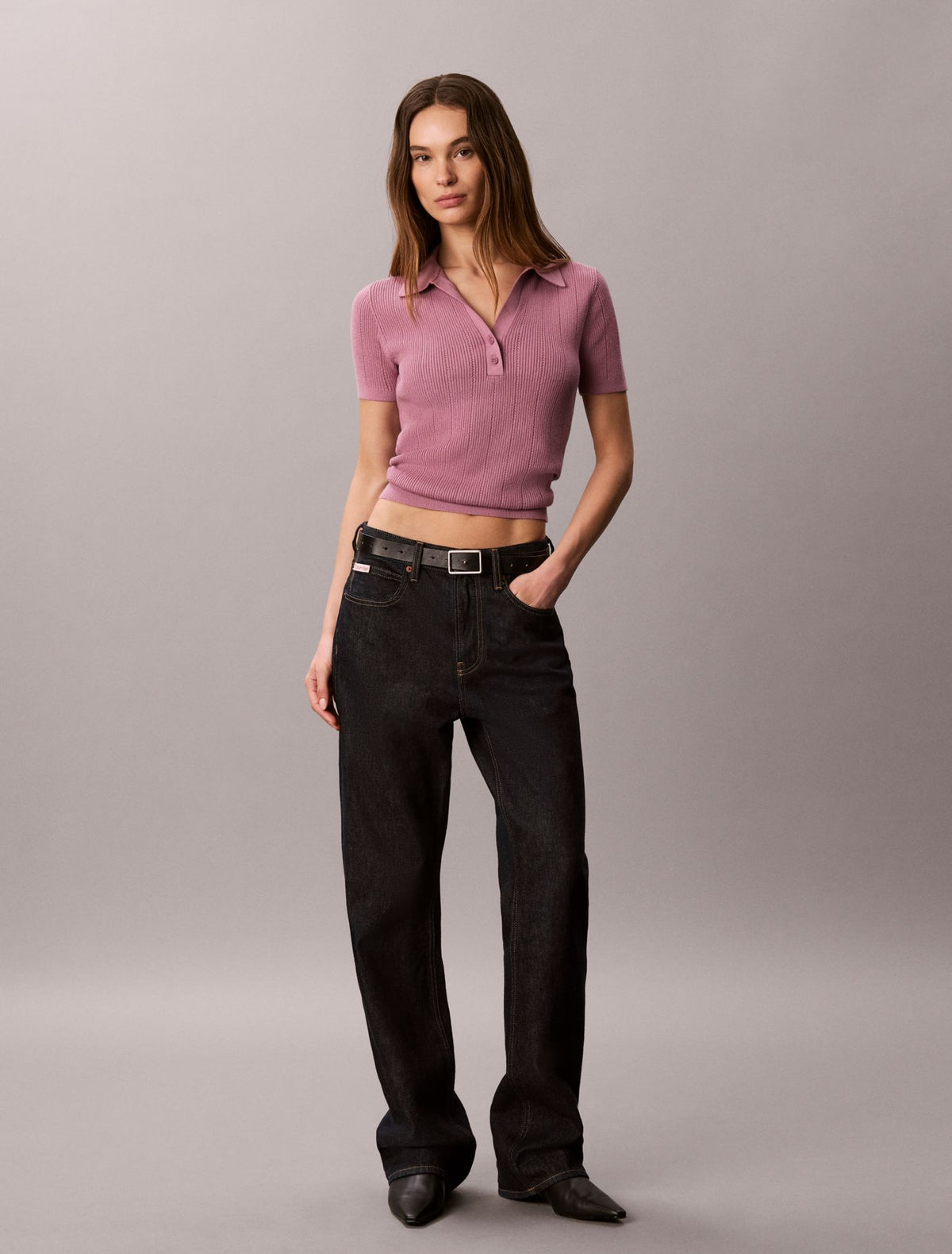 Smooth Cotton Rib Polo Sweater - Calvin Klein Women