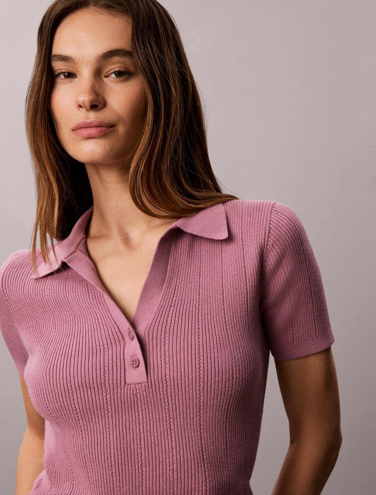Smooth Cotton Rib Polo Sweater - Calvin Klein Women