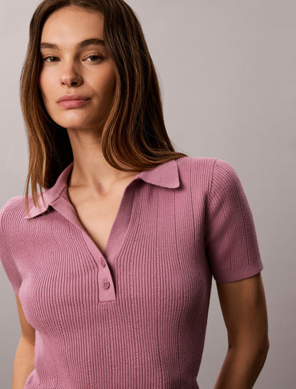 Smooth Cotton Rib Polo Sweater - Calvin Klein Women