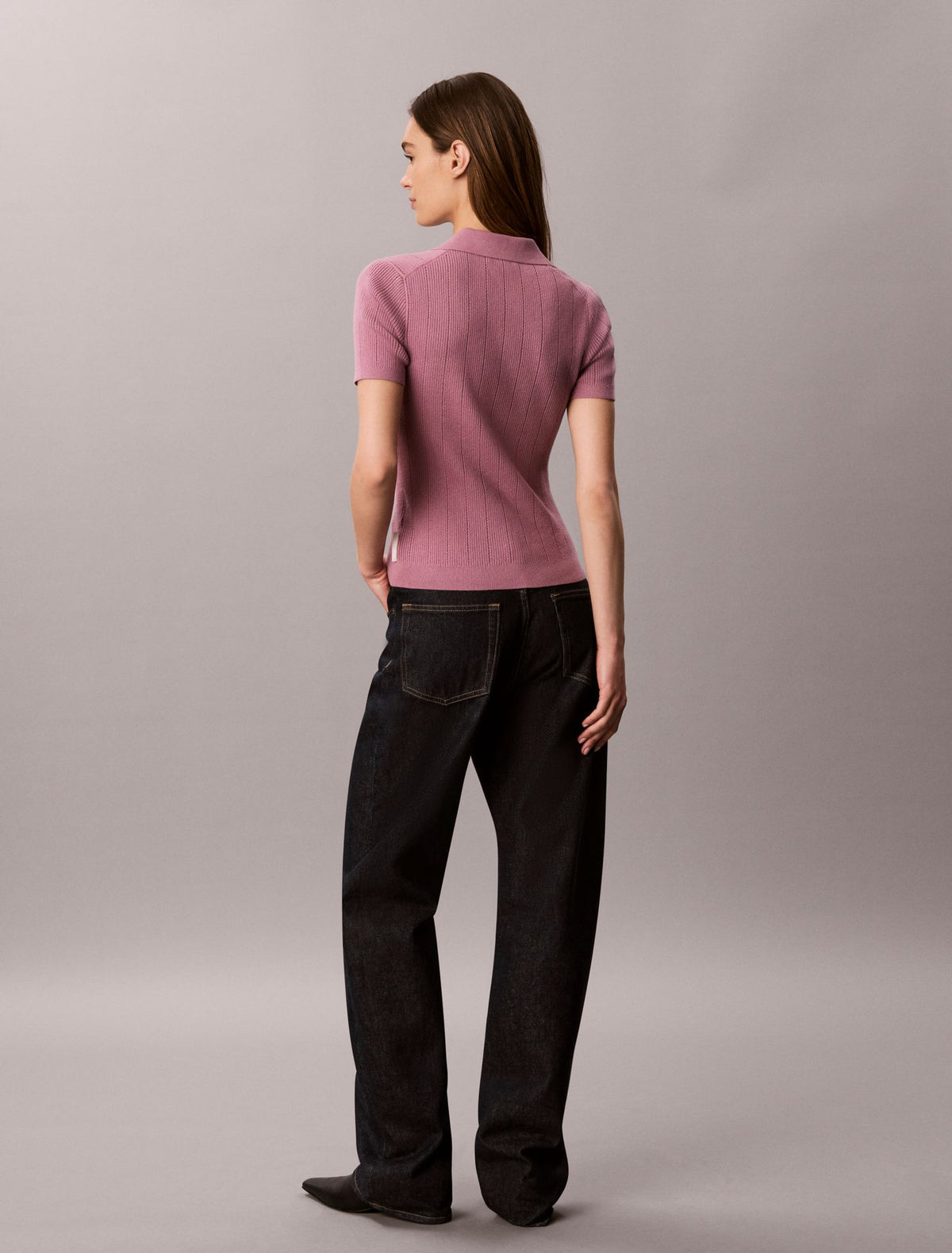Smooth Cotton Rib Polo Sweater - Calvin Klein Women