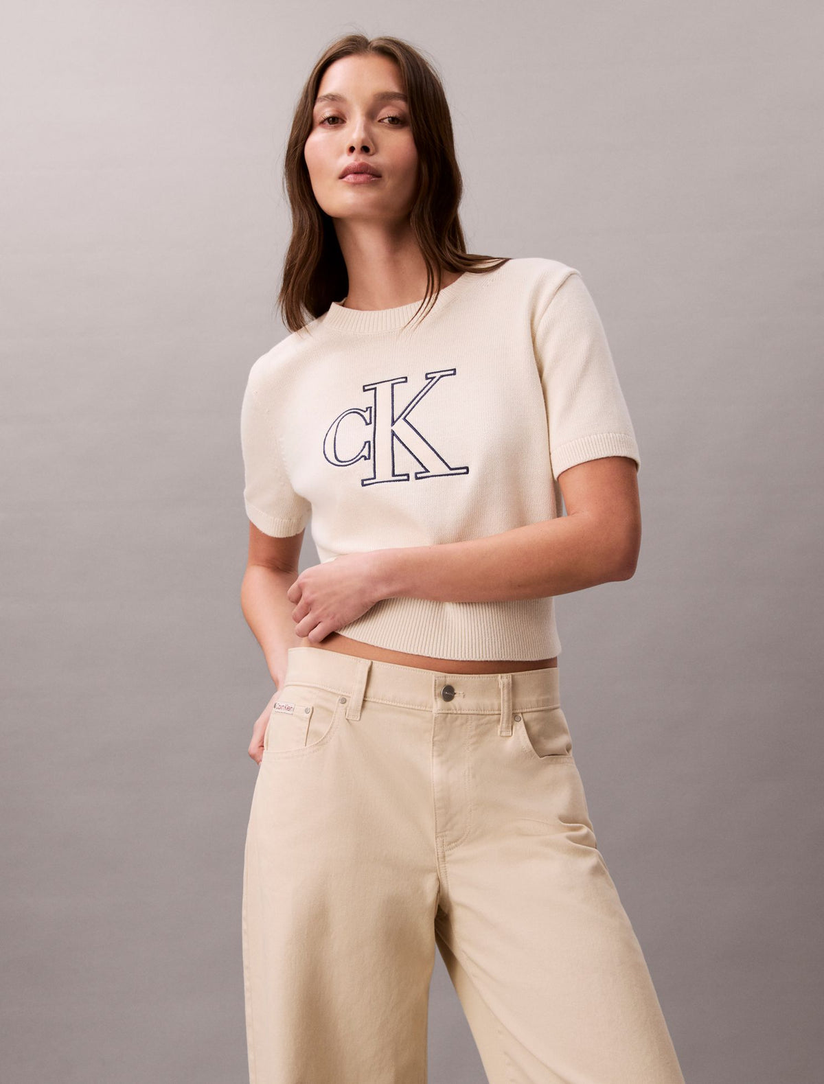 Monogram Cropped Sweater - Calvin Klein Women