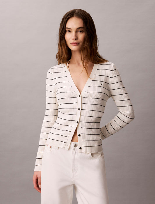Tech Knit Rib Stripe Cardigan - Calvin Klein Women