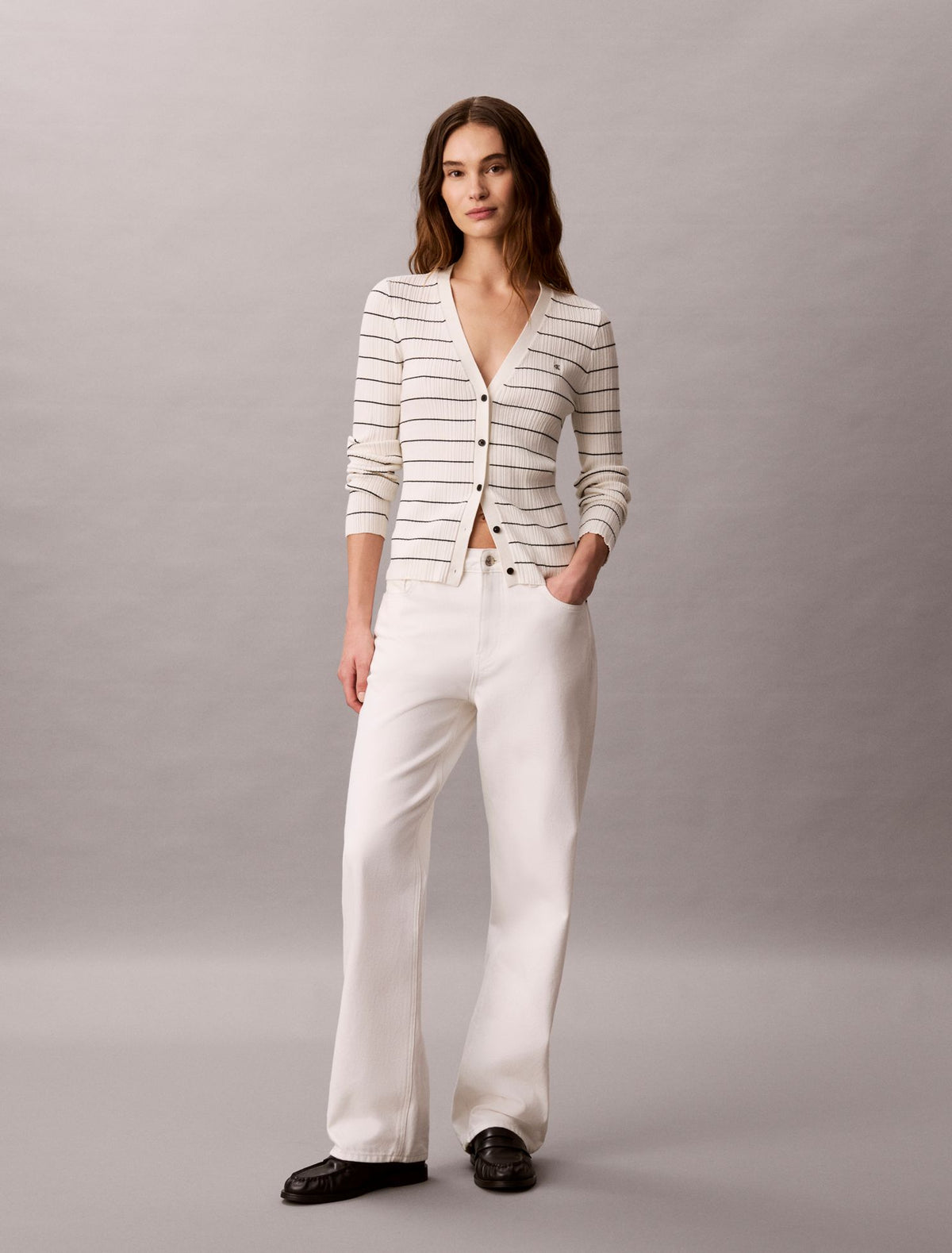 Tech Knit Rib Stripe Cardigan - Calvin Klein Women