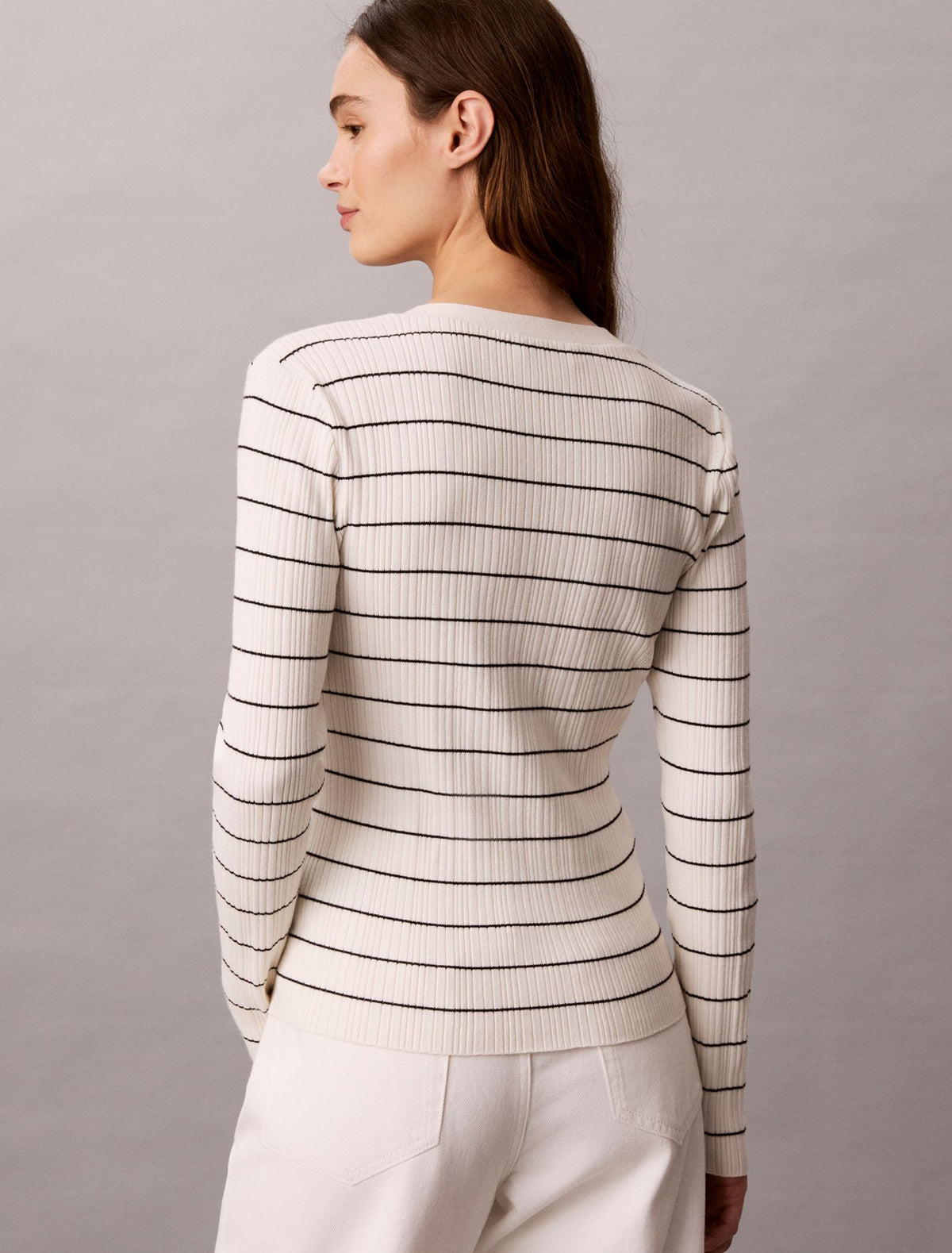 Tech Knit Rib Stripe Cardigan - Calvin Klein Women