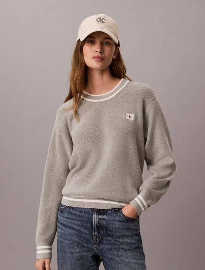 Woven Monologo Crewneck Sweater - Calvin Klein Women