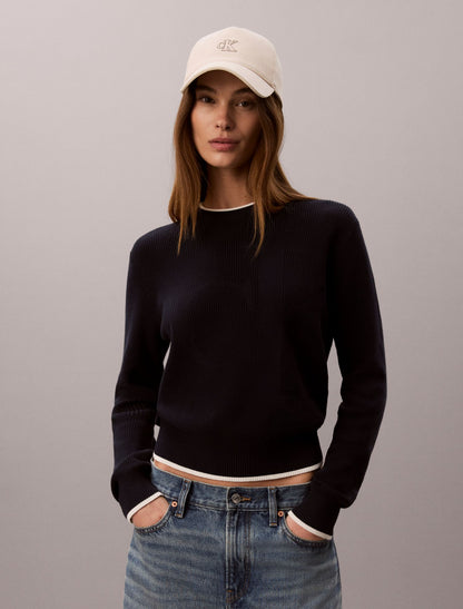 Smooth Cotton Monogram Tipping Sweater - Calvin Klein Women