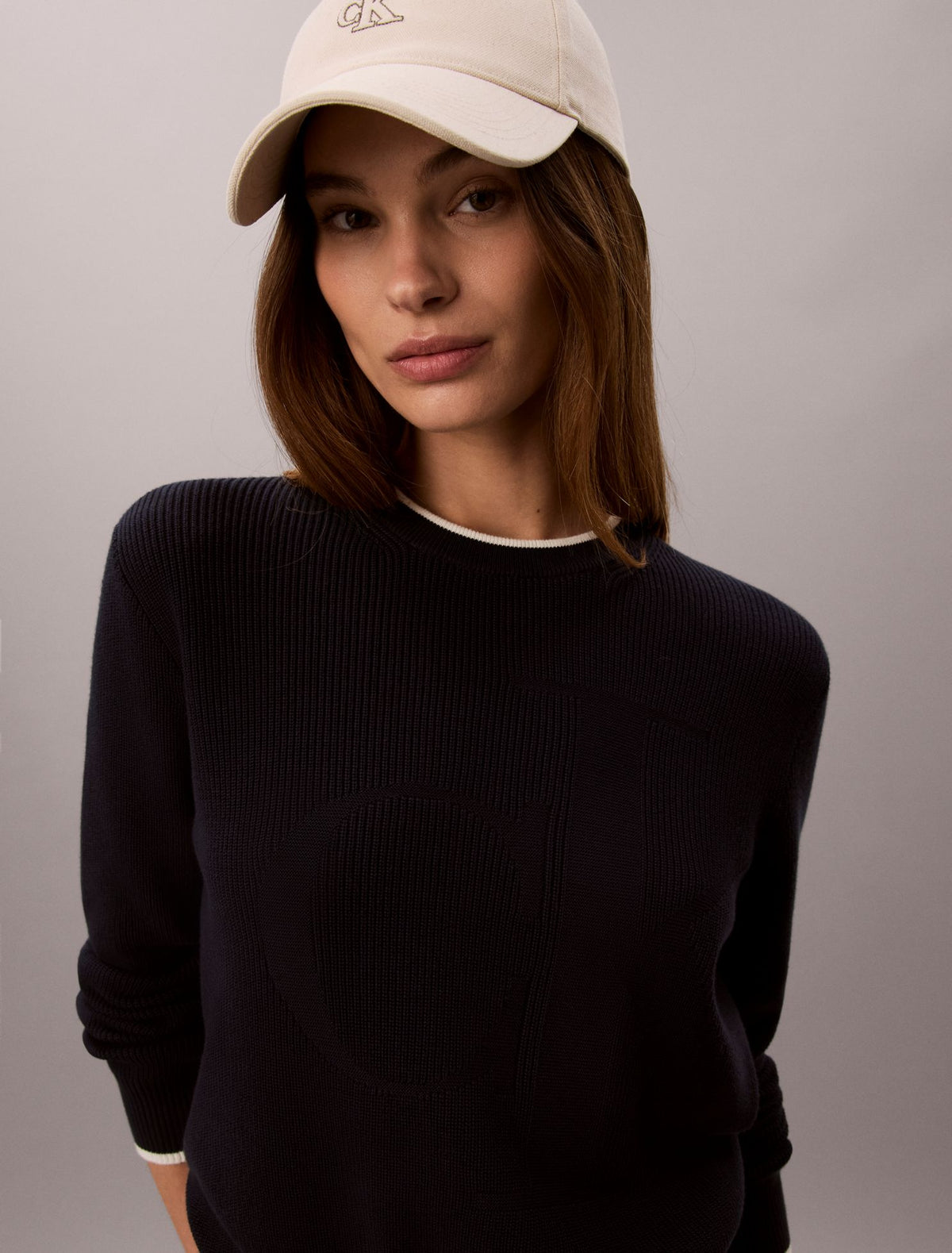 Smooth Cotton Monogram Tipping Sweater - Calvin Klein Women