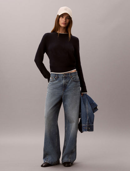 Smooth Cotton Monogram Tipping Sweater - Calvin Klein Women