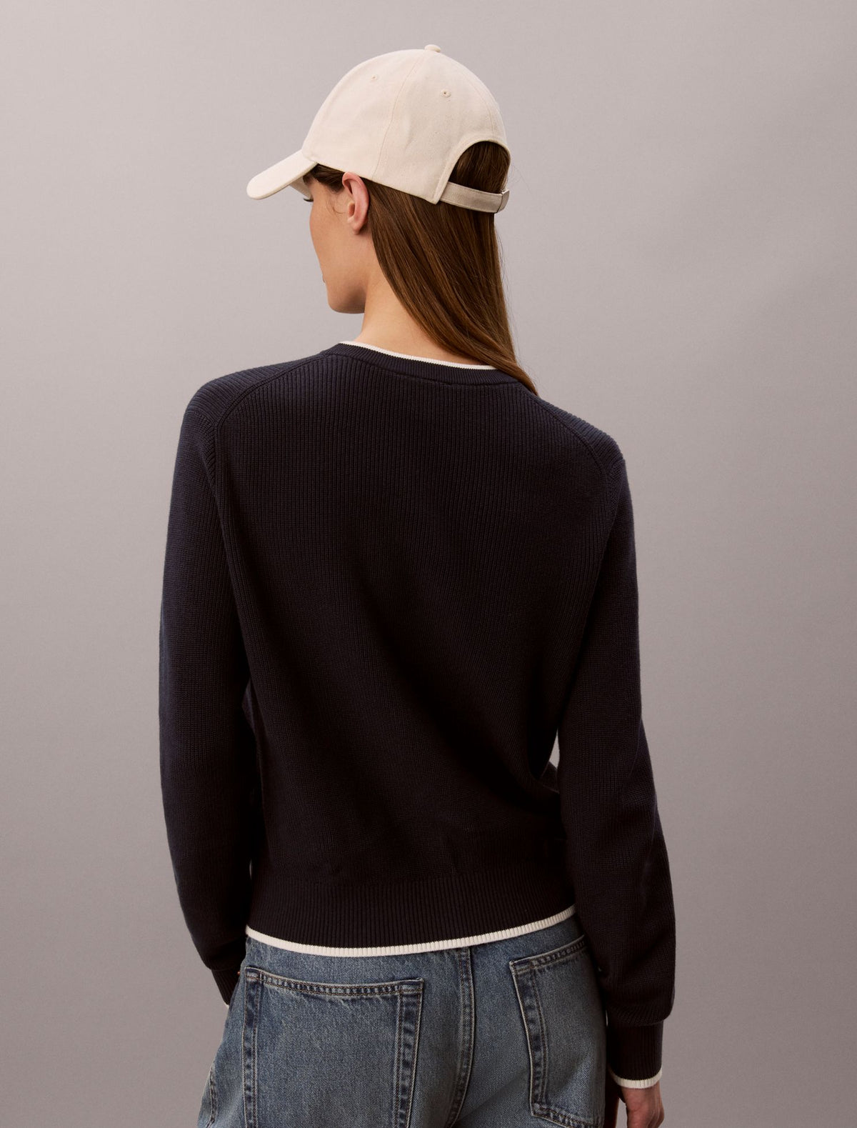Smooth Cotton Monogram Tipping Sweater - Calvin Klein Women