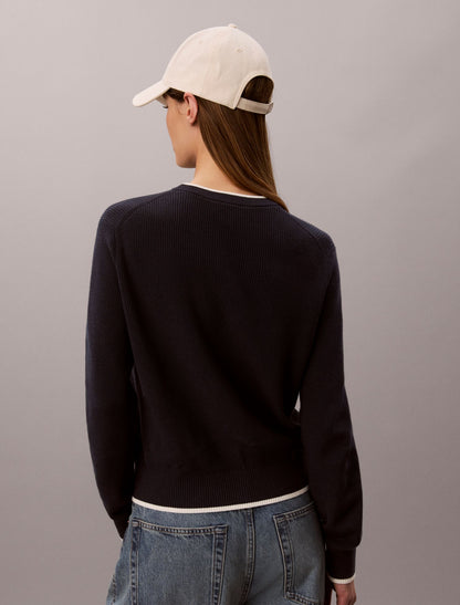 Smooth Cotton Monogram Tipping Sweater - Calvin Klein Women