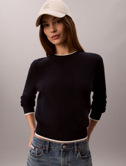 Smooth Cotton Monogram Tipping Sweater - Calvin Klein Women