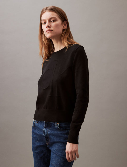 Smooth Cotton Relaxed Monogram Sweater - Calvin Klein Women