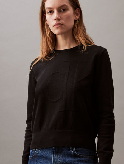 Smooth Cotton Relaxed Monogram Sweater - Calvin Klein Women