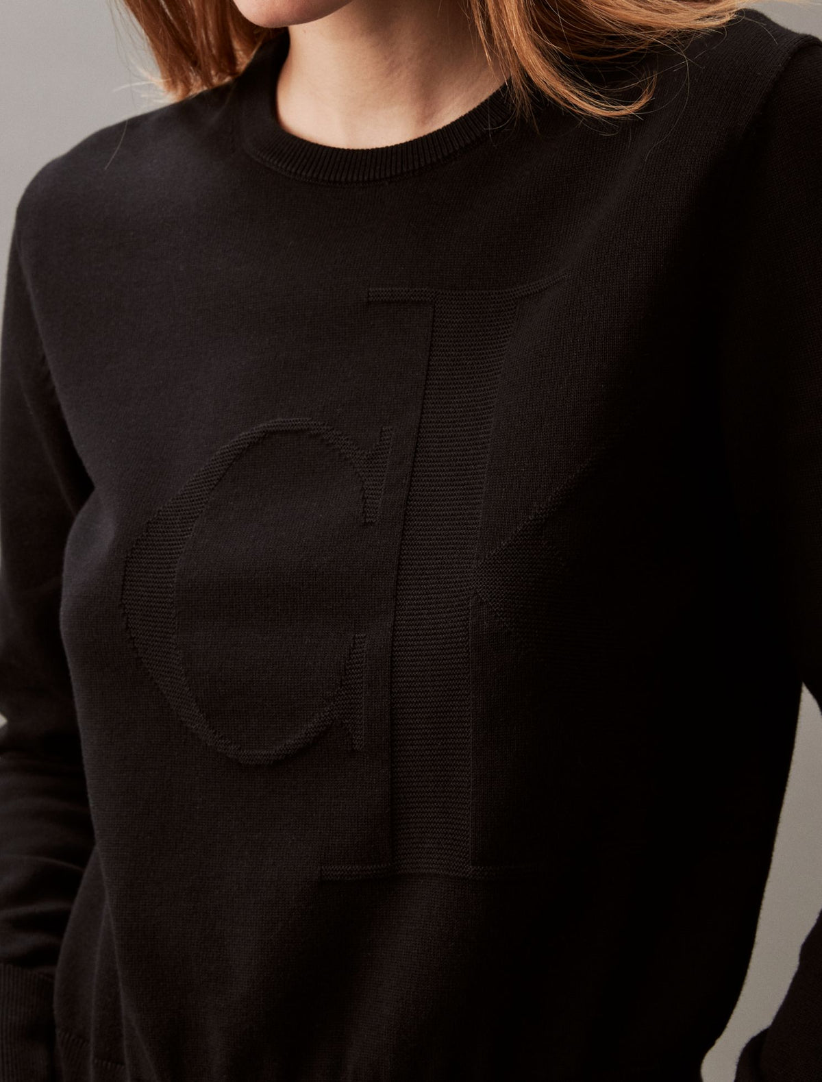 Smooth Cotton Relaxed Monogram Sweater - Calvin Klein Women