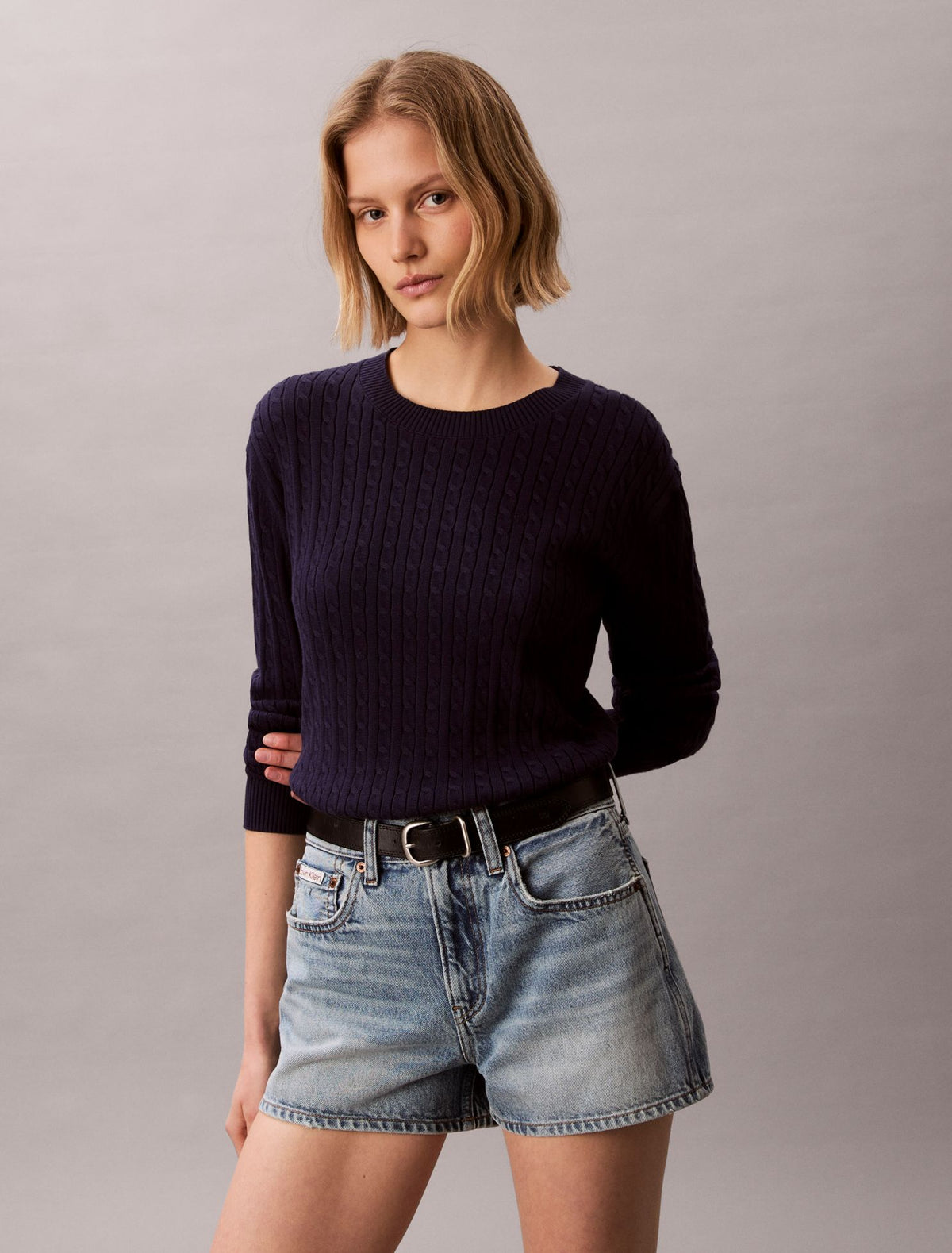 Cotton Cable Knit Sweater - Calvin Klein Women