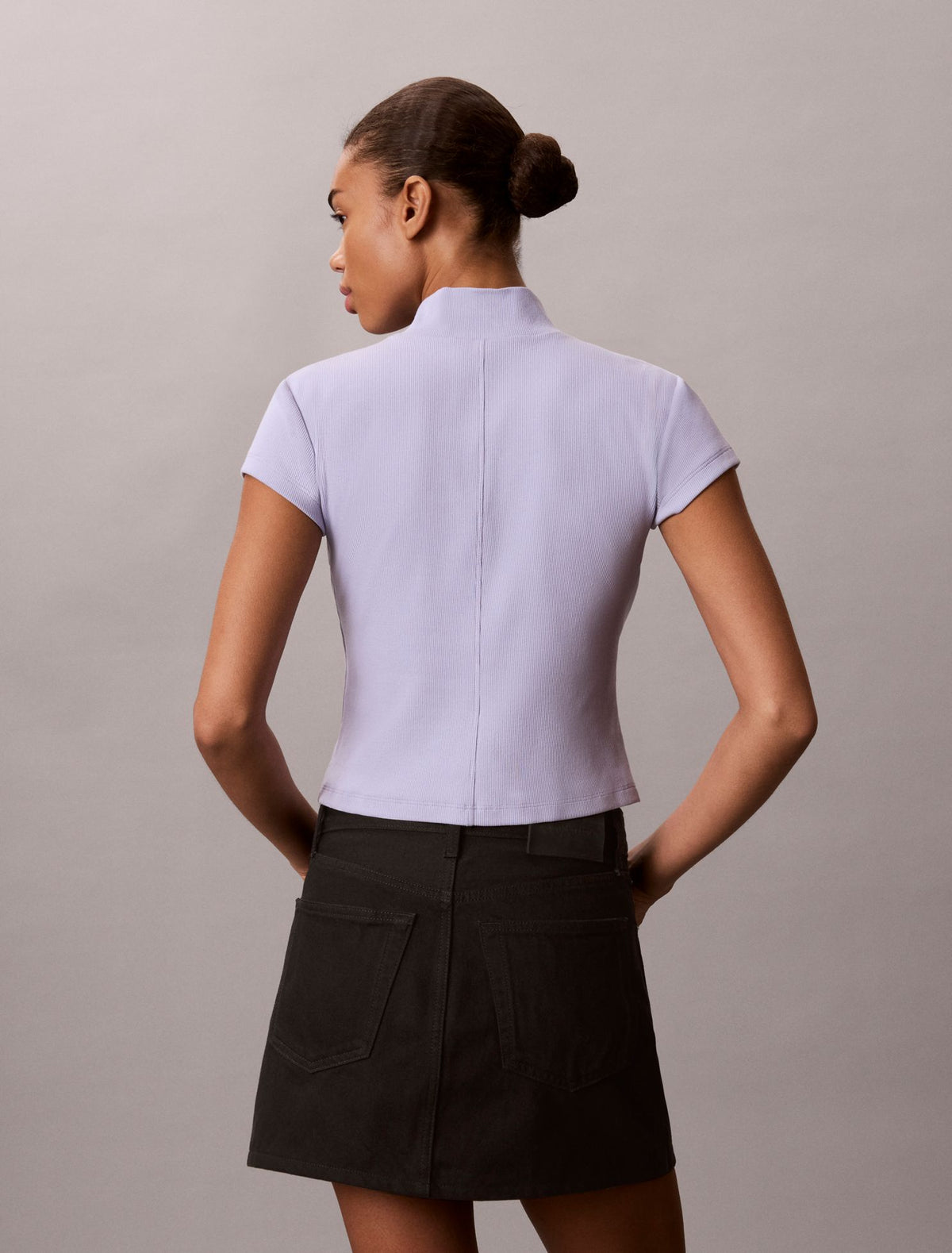 Woven Monologo Rib Quarter Zip Top - Calvin Klein Women