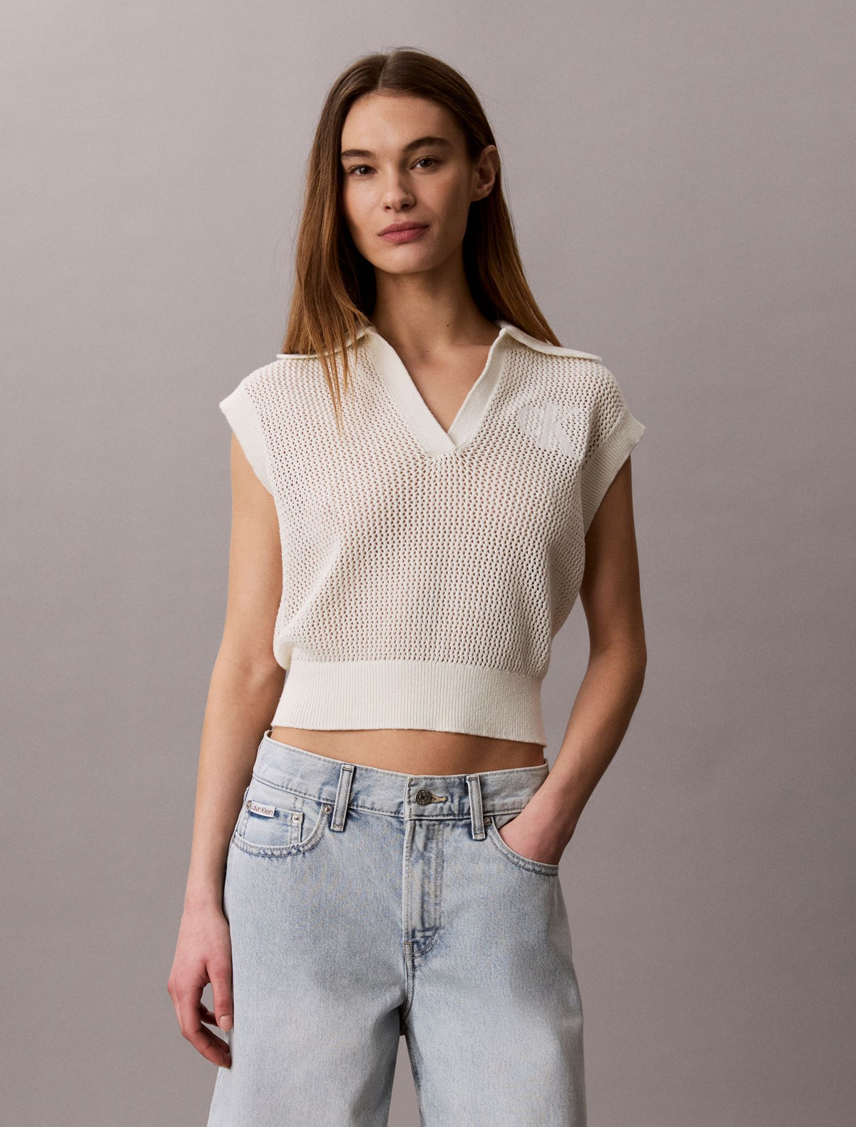 Monogram Crochet Cropped Top - Calvin Klein Women