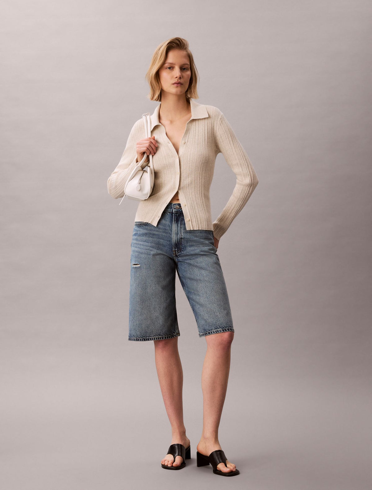 Smooth Cotton Rib Polo Cardigan - Calvin Klein Women