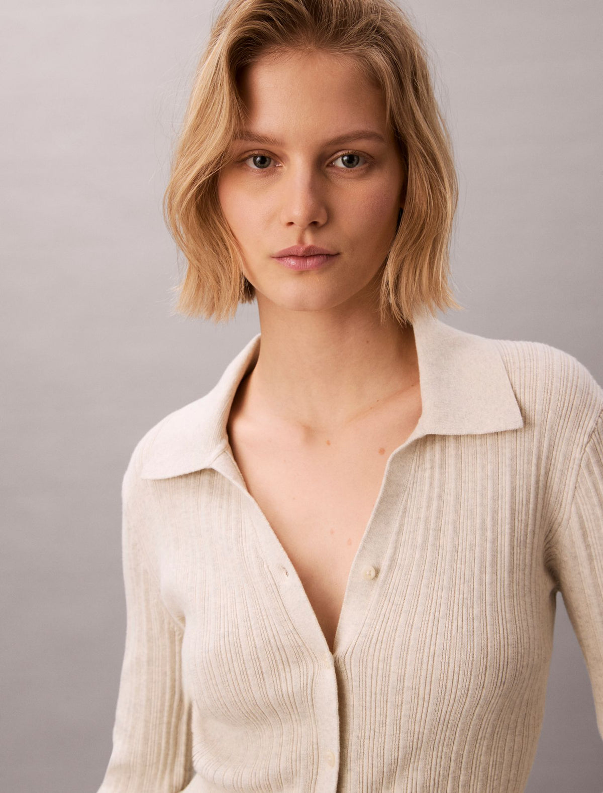 Smooth Cotton Rib Polo Cardigan - Calvin Klein Women