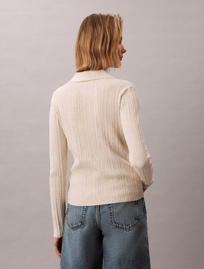 Smooth Cotton Rib Polo Cardigan - Calvin Klein Women