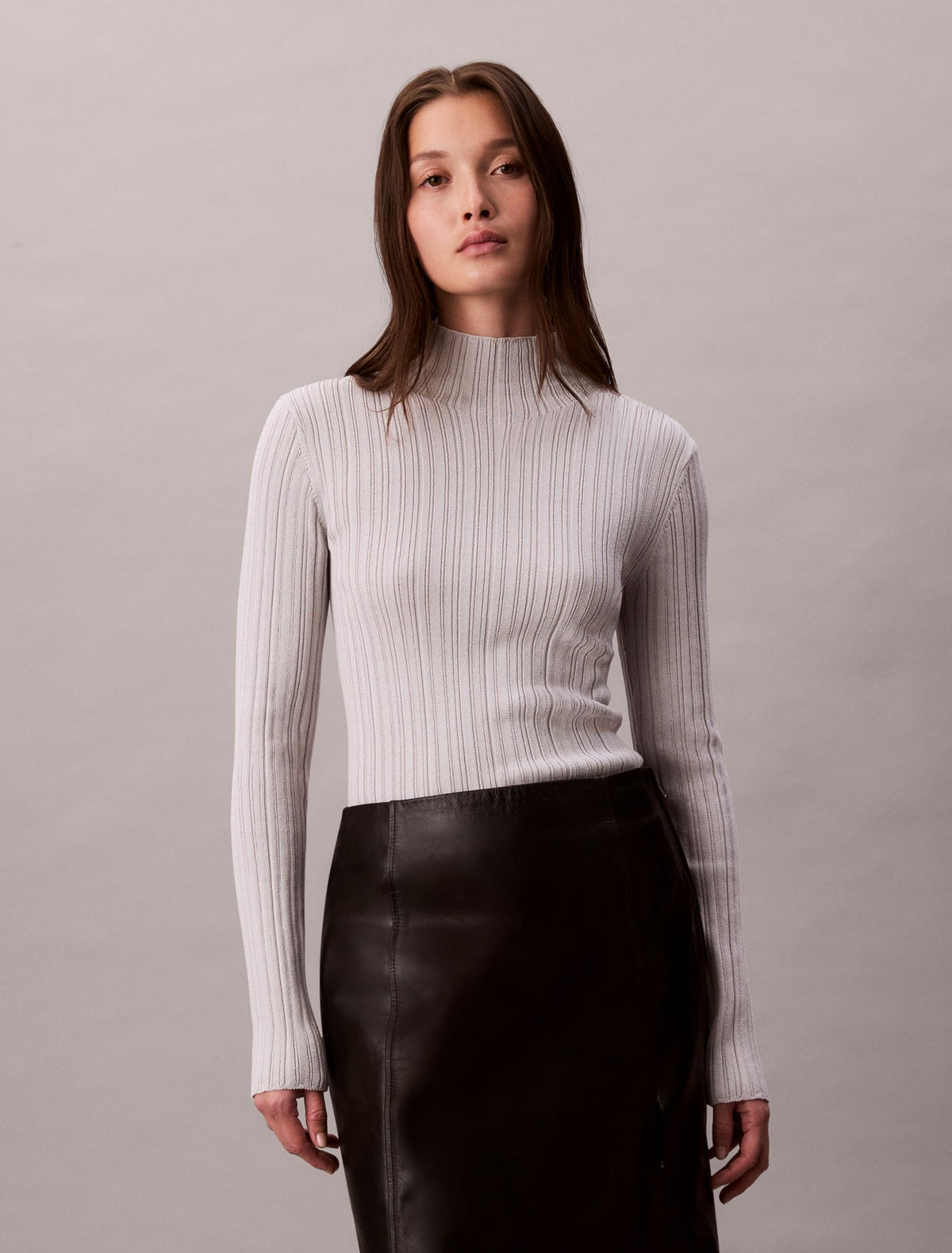 Viscose Blend Rib Mock Neck Sweater - Calvin Klein Women