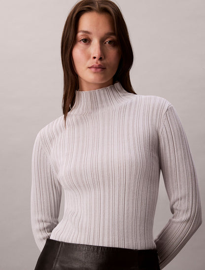 Viscose Blend Rib Mock Neck Sweater - Calvin Klein Women