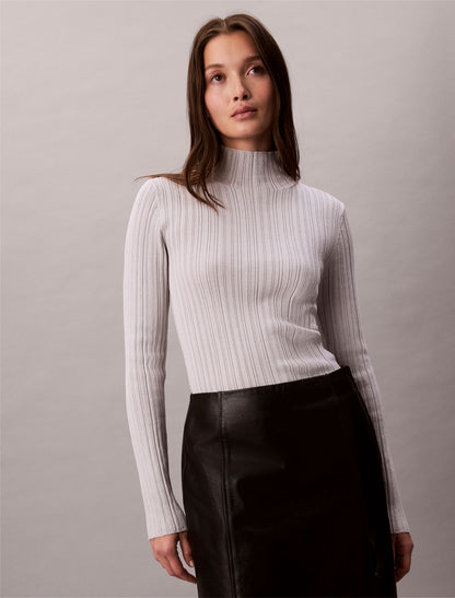 Viscose Blend Rib Mock Neck Sweater - Calvin Klein Women