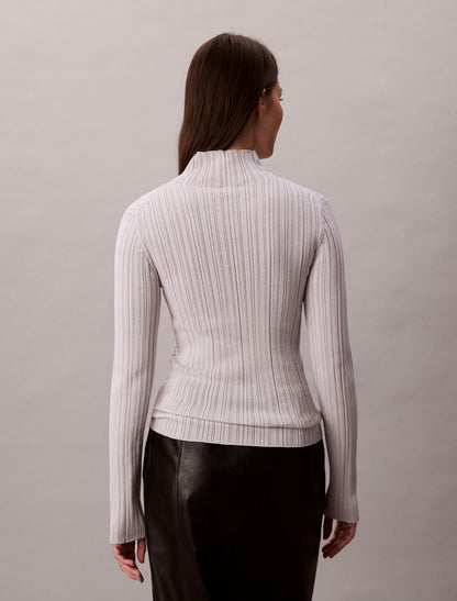 Viscose Blend Rib Mock Neck Sweater - Calvin Klein Women