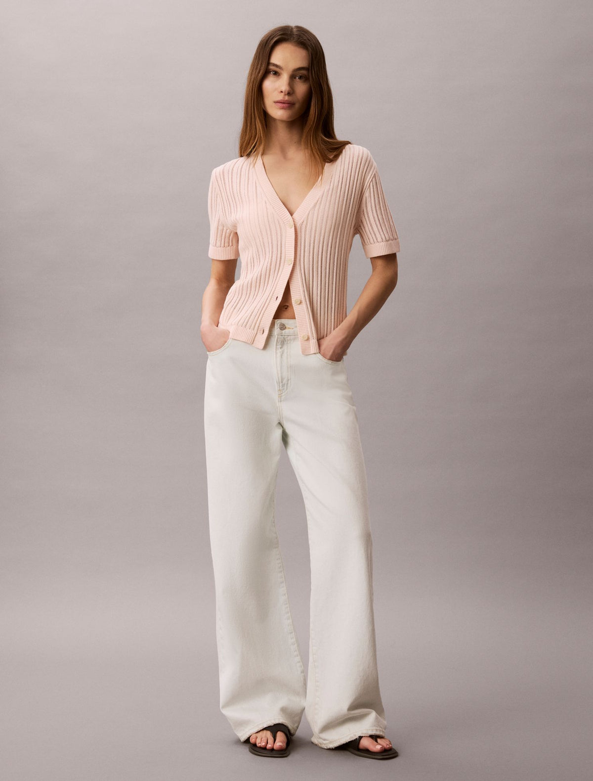 Open Stitch Button-Down Sweater - Calvin Klein Women