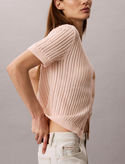 Open Stitch Button-Down Sweater - Calvin Klein Women